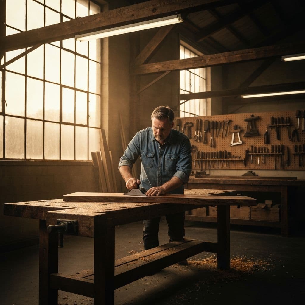Craftsman working in a professional woodworking shop