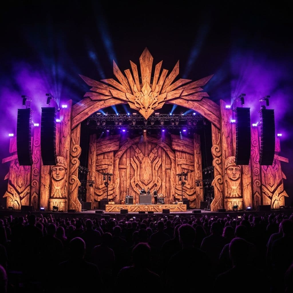 Custom wooden stage set for a music festival